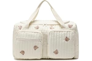 Baby Hospital Bag, Quilted Diaper Bag Large Capacity Teddy Bear Pattern Cute Duffle Portable & Lightweight for Hospital and W