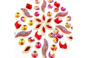 SUCCI SHAN 50PCS Special Effect Different Shapes Mirror AB Gems Sew On Rhinestones Faceted for Handicrafts Clothing Dress Decorations (Red 1)