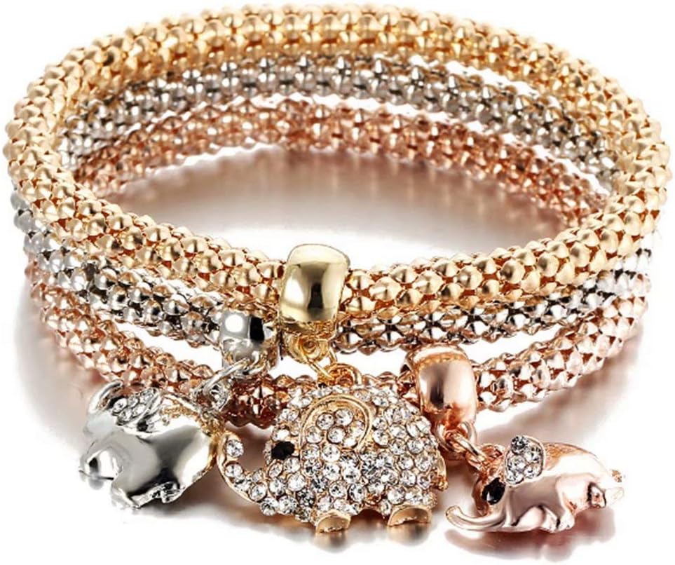 Madlst Bangle Bracelet Shining Wrap Clasp Bangle for Women Elephant Bracelet 3PCS/Set