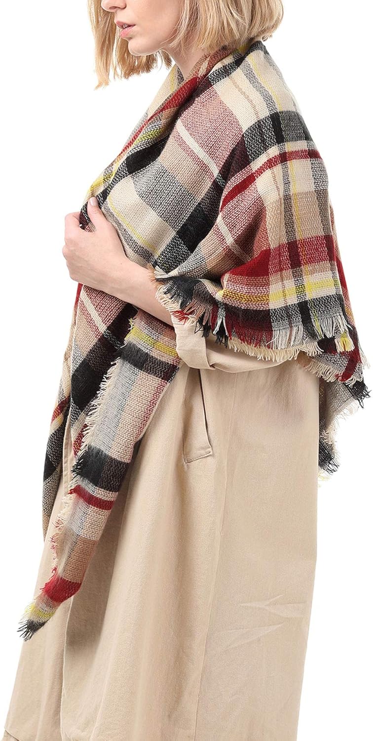 Trendy Women's Cozy Warm Winter Fall Blanket Scarf Stylish Soft Chunky Checked Giant Scarves Shawl Cape (One Size, Pink Scarf) at  Women’s Clothing store