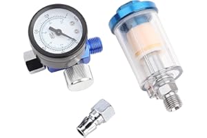 Pneumatic Spray Gun with Air Pressure Regulator, 1/4-inch Thread, Oil Water Trap Filter Separator