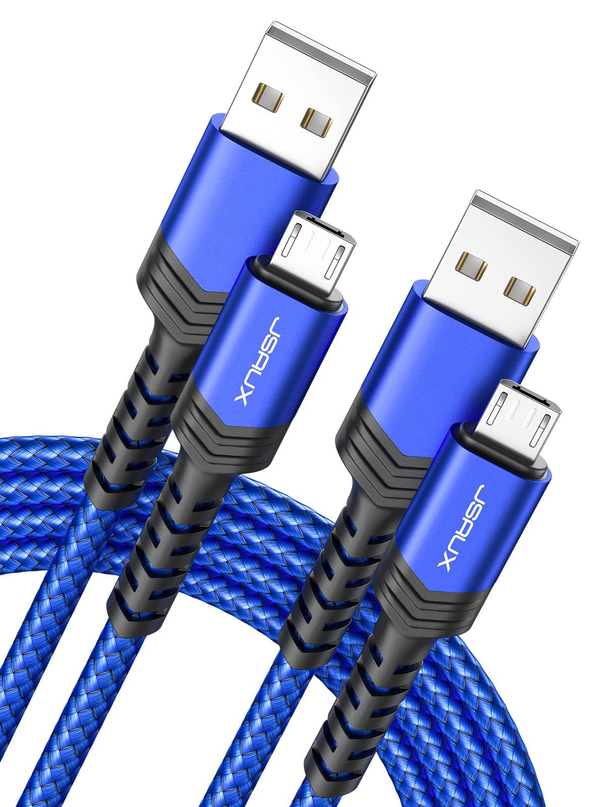 JSAUX Micro USB Cable Android Charger, (2-Pack 2M) Micro USB Android Charger Cable Nylon Braided Cord Compatible with Samsung Galaxy S7 S6 J7 Note 5, Kindle, PS4 and More (Blue)