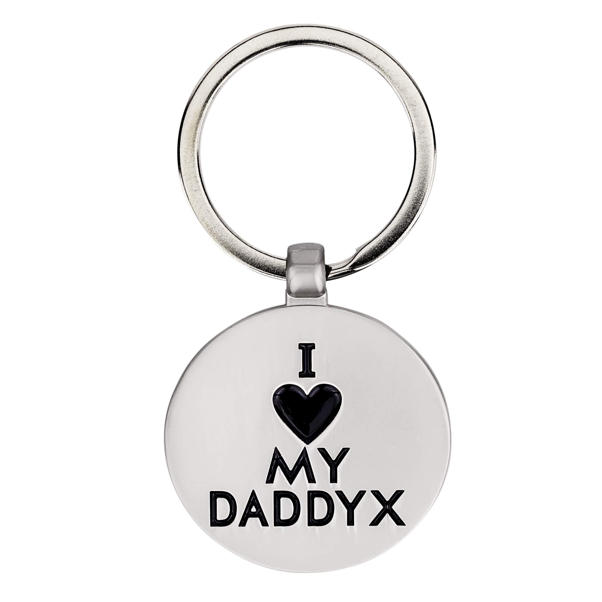 I Love My Daddy - metal keyring for Dad! A chunky solid metal keyring with a satin finish packaged in a smart black organza pouch.