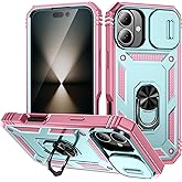 DAWEIXEAU Case Compatible with iPhone 16 Plus, Shockproof Impact Resistant with Slide Lens Protective Cover Case for iPhone 16 Plus 6.7 inch (Pink Green)