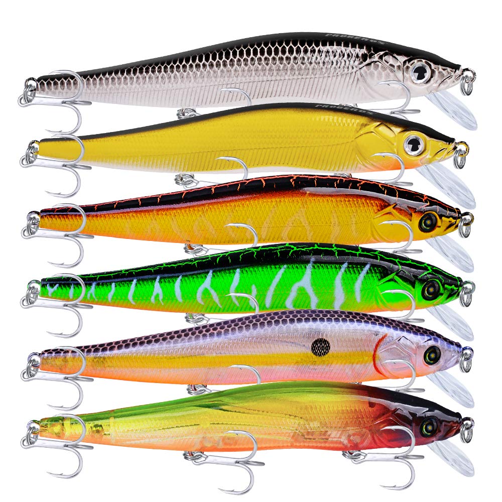 Proberos Minnow Lures Fishing Sinking Lure Set Hard Baits Swimbaits Ocean Boat Kayak For Bass Perch Catfish Musky Tackle Set With Treble Hooks (403)