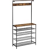 VASAGLE Coat Rack, Hall Tree with Shoe Storage, 5-Tier Shoe Rack Different Heights, 5 Dual Hooks, Rustic UHSR408B01