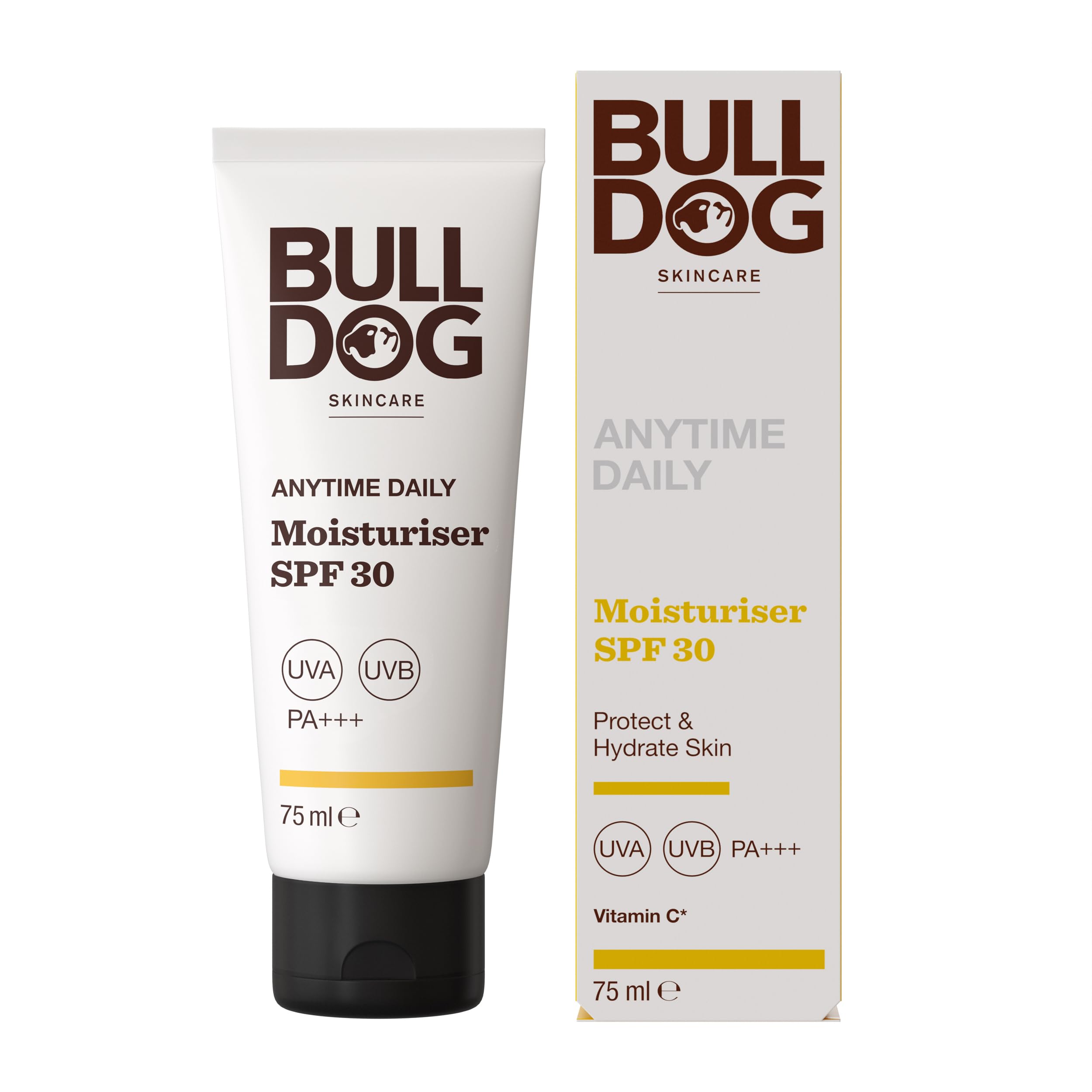 Bulldog Skincare Anytime Daily Moisturiser SPF 30, Lightweight and Non-Greasy Face Moisturiser for Men, Broad Spectrum SPF 30 Sun Protection, 75ml