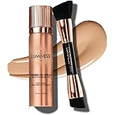 LUMINESS Silk Airbrush Spray Foundation & Buffing Brush Kit – Full Coverage Foundation & Dual-Sided Buffing Brush - Buildable Coverage, Anti-Aging Formula Hydrates & Moisturizes - Light Medium