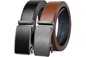 Founders & C Mens Belt 2 Pack,Leather Ratchet Click Belt Dress with Slide Buckle 1 3/8" in Gift Set Box- Size Adjustable