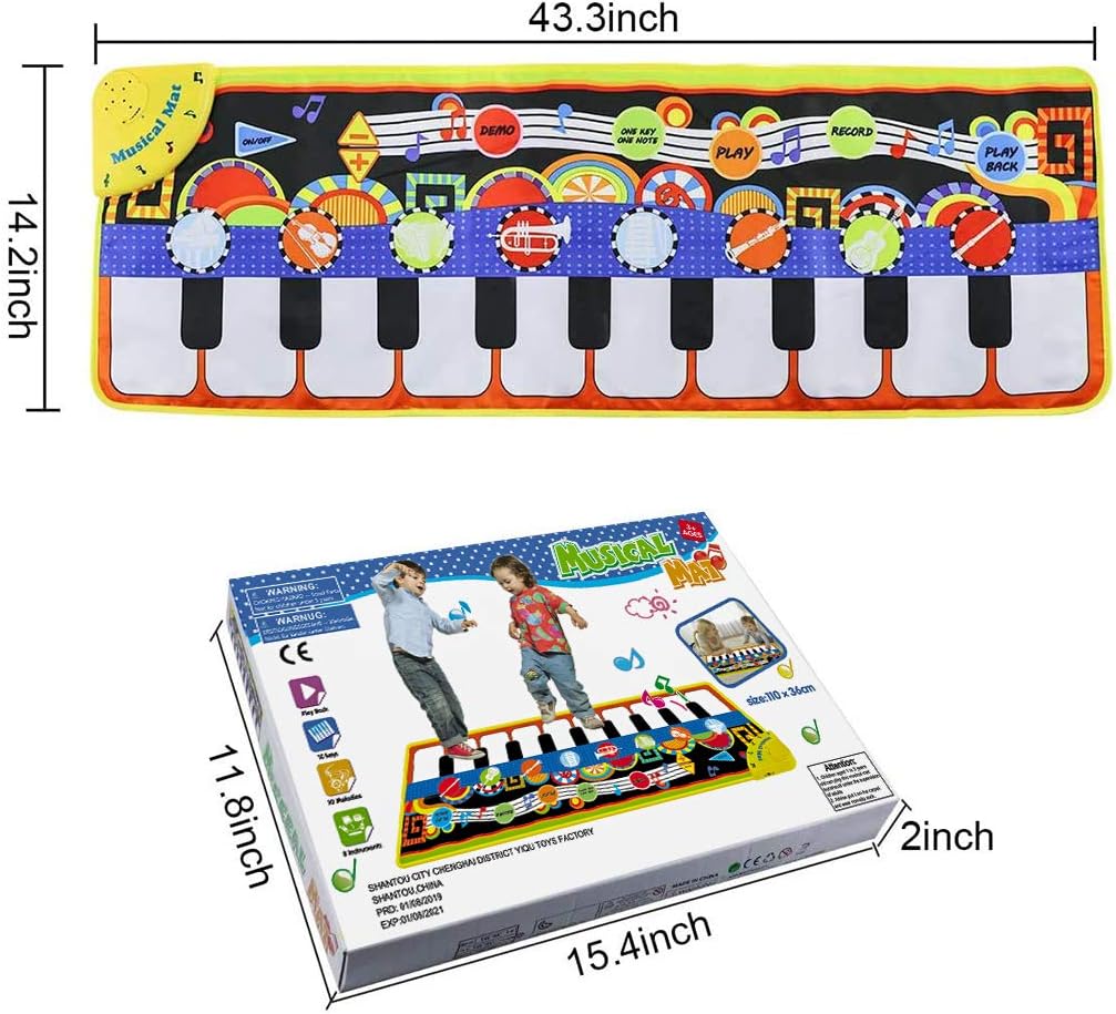 Tencoz Musical Piano Mat 19 Keys Piano Keyboard Play Mat Portable Musical Blanket Build-in Speaker & Recording Function for Kids Toddler Girls Boys: Toys & Games