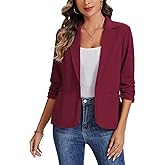 MINTLIMIT Women's Ruched 3/4 Sleeve Blazer Casual Notch Lapel Work Blazers Single Button Jackets Pockets
