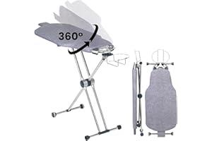 Dazzl 360° Dual-Sided Iron Board - Torso-Shaped Ironing Board Full Size with 8-Level Adjustable Height, Rotatable & Detachable Iron Holder, Garment Clips - HDPE Heat-Resistant Surface