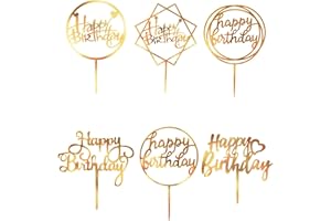 DF DUALFERV Happy Birthday Cake Toppers Gold, 18 Pcs Gold Happy Birthday Cake Topper, Acrylic Cake Decoration, Double-Sided Glitter of Birthday Cake Topper for Children or Adults
