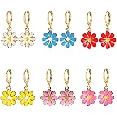 Just Follow 6 Pairs Gold Plated Daisy Stud Hoop Earrings Set for Women Minimalist Daisy Stud Earrings for Everyday Wear