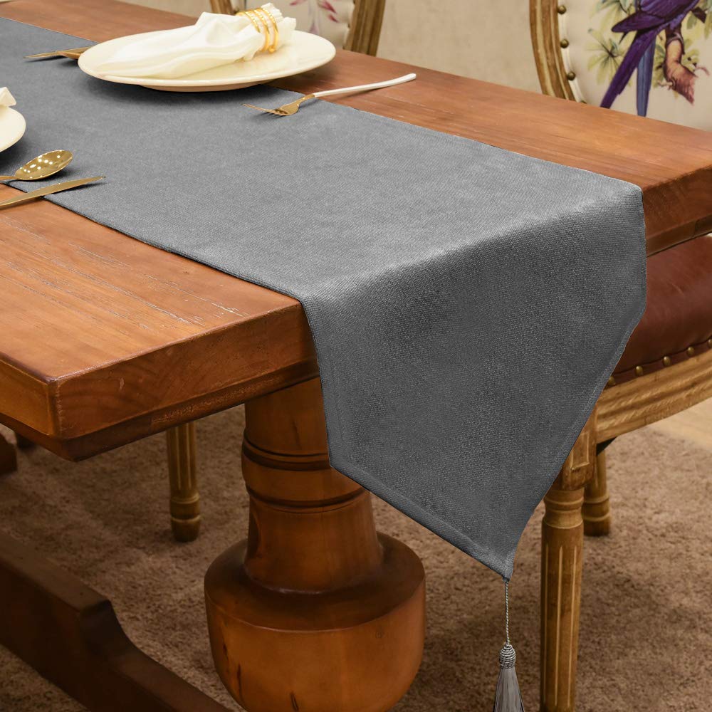 Table Runner with Tassels Spill-proof Machine Washable Luxury Home Table Decorative Dresser Scarves for Dining Kitchen Party Banquets Wedding Birthday (Grey, 35 x 300 cm) โ image 1
