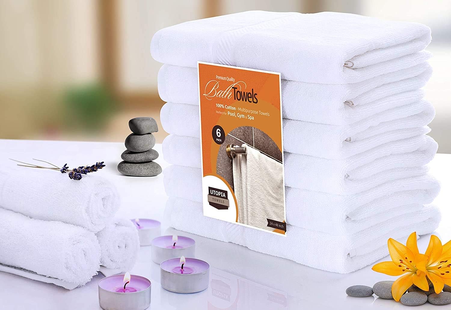 Utopia Towels Medium Cotton Towels, White, 24 x 48 Inches Towels for Pool, Spa, and Gym Lightweight and Highly Absorbent Quick Drying Towels, (Pack of 6): Home & Kitchen