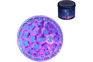 Poludie Upgraded D100 Dice, Single 100 Sided Polyhedral Dice D100 Die 50mm, D&D Dice D100 Game Dice, 100 Sided Cube with Metal Storage Tin(T Purple/Blue Font)