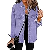 luvamia Jean Jackets for Women 2026 Fall Fashion Oversized Button Down Denim Jacket Western Shacket Jacket with Pockets
