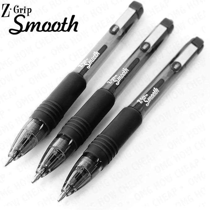 Zebra ZGrip Smooth Retractable Ballpoint Pen 3 Pack Black