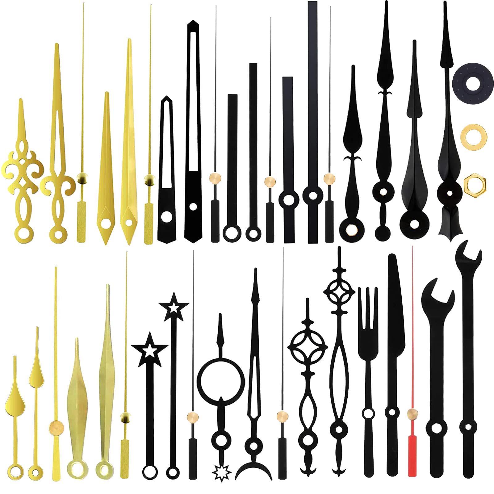 Photo 1 of 14 Styles Non Ticking Wall Clock Movements Mechanism, Clock Hands Made of Aluminum, Clock Hands Quartz Motor Kit Battery Operated DIY Clock Accessories for Repair Parts Replacement,Black,Gold