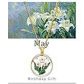 GolbalJew Birth Flower Necklace Handmade Month Floral Pendant Necklaces for Women - Real Pressed Flower Charm Jewelry, Personalized Birthday Gift