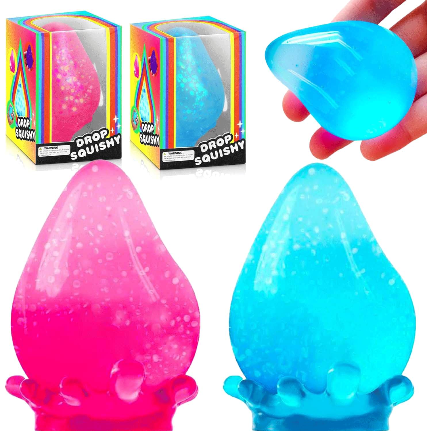 2 Packs Dream Squishy Drop Stress Balls for Adults Fidget Toys Adults, Fidgets Silicone Sensory Toys for Kids Autism, ADHD, Sensory Stress Relief Toys Birthday Day Gifts (Blue Pink)