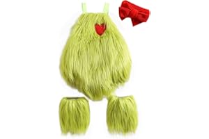 RWYBEIW Christmas Baby Girl Outfit Infant Furry Sleeveless Romper Headband Leg Warmer Green Monster Xmas Cosplay Costume