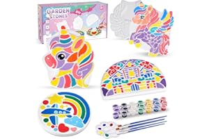 IFLOVE Paint Your Own Stepping Stones for Kids Craft Kits,Arts and Crafts for Kids Ages 4-8,5 Pack Painting Crafts for Girls Ages 8-12，Outdoor Toys Art Supplies Toddler Birthday Gift (Unicorn)