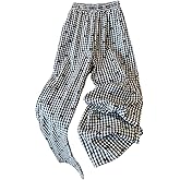Verdusa Women's Gingham Plaid Bow Pants Elastic High Waisted Wide Leg Loose Trousers