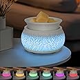Ceramic Wax Melt Warmer for Scented Wax Warmer 3-in-1 Electric Fragrance Candle Warmer Lamp with 7 Colors LED Light for Mothers Day Birthday Gifts for Women Daughter Girl Home Office Deco(White-01)