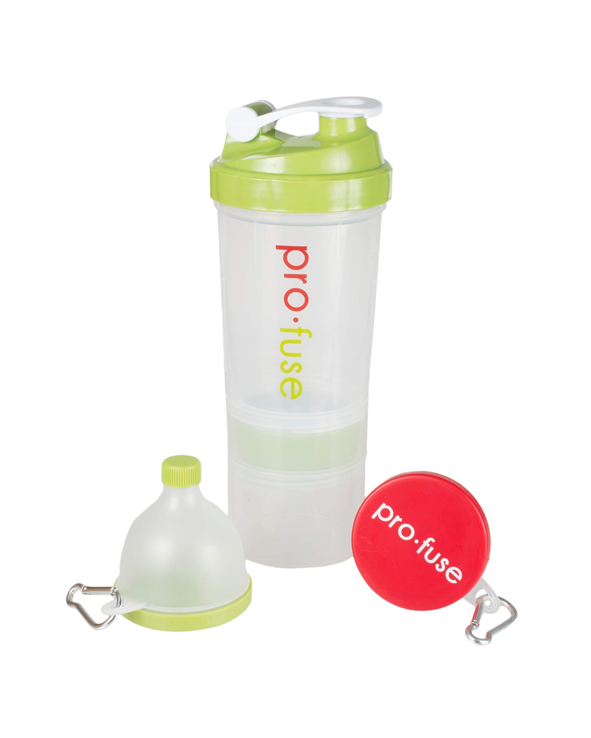 Protein Shaker Bottle Storage Set, Twist & Lock Compartment & Pillbox, 16.9oz | Bonus: Fill N Go Supplement Funnel (2)