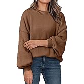 Saodimallsu Womens Oversized Sweaters Casual Lantern Long Sleeve Mock Neck Chunky Knit Loose Fall Pullove Tops