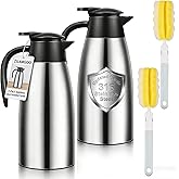 2 Pcs 60 OZ Insulated Coffee Carafe – Thermal Stainless Steel Carafe for Hot Liquids | Double Wall Coffee Thermos Dispenser with Cleaning Brushes – Keep 12H Hot & 24H Cold