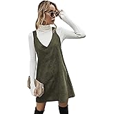 Floerns Women's Casual V Neck A Line Corduroy Pinafore Overall Dress