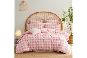 Jolusere Gingham Duvet Cover Full Size for Girls Kids Pink Plaid Duvet Cover Set Red Floral Duvet Cover Sets Simple Stylish Checked Bedding Set Soft 80x90 Comforter Cover Tulips Pattern