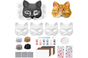 Bayurht Therian Masks Kit—DIY Cat Fox Furry Mask Craft Set, Paintable Animal Costume Furry Mask with Felt Fur, Eye Meshes & Gem Stickers for Halloween, Cosplay, Party