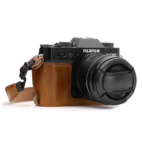 MegaGear Ever Ready Leder Kamera Halbtasche mit Trageriemen kompatibel mit Fujifilm X-T30, X-T20, X-T10
