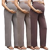 Tjukufpa 3 Pack Women's Maternity Pants Over The Belly Pregnancy Pants Stretchy Loose Wide Leg Lounge Work Pants with Pockets