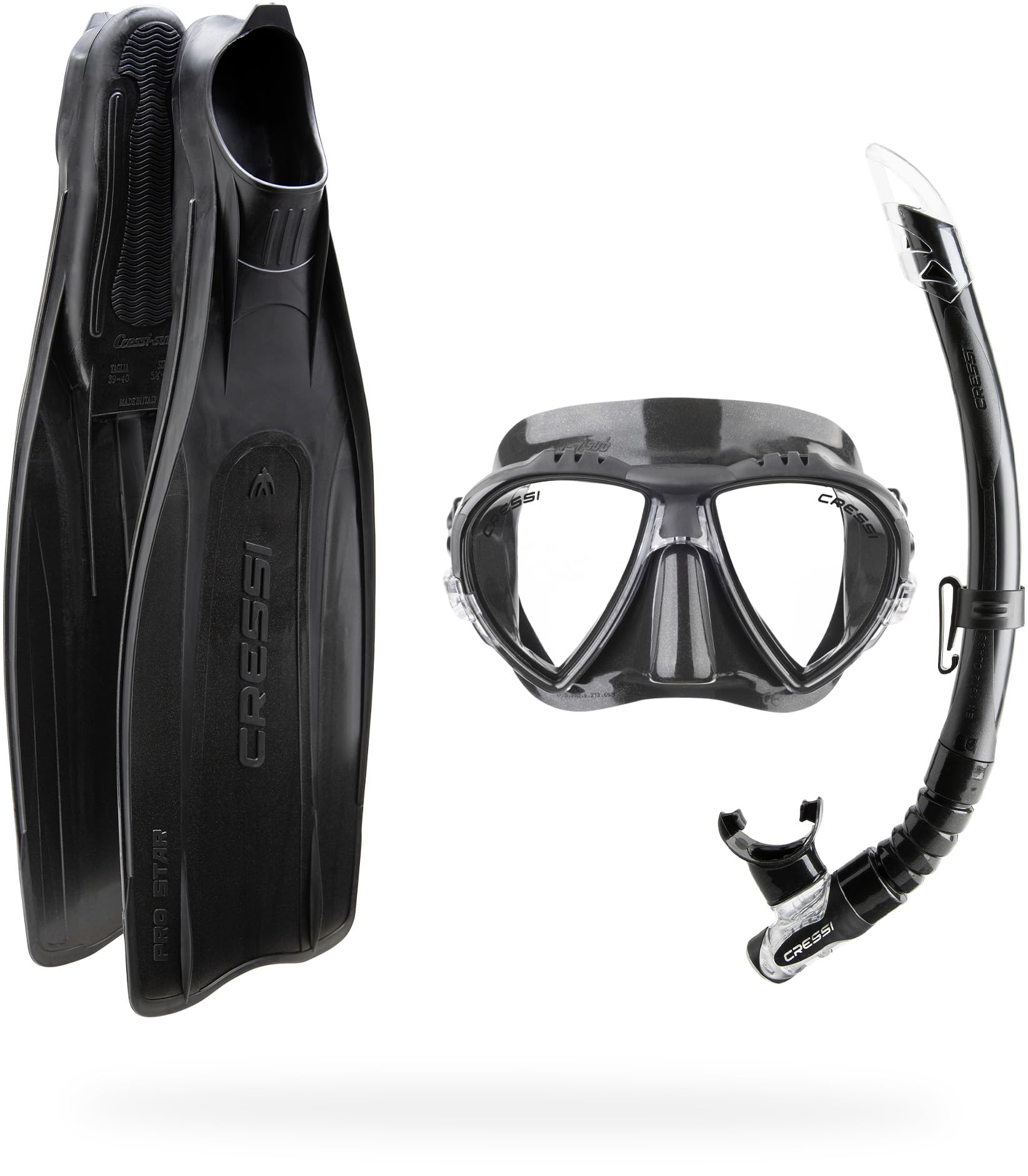 Cressi Pro Star Bag Snorkelling Set - Black, Size 43/Size 44