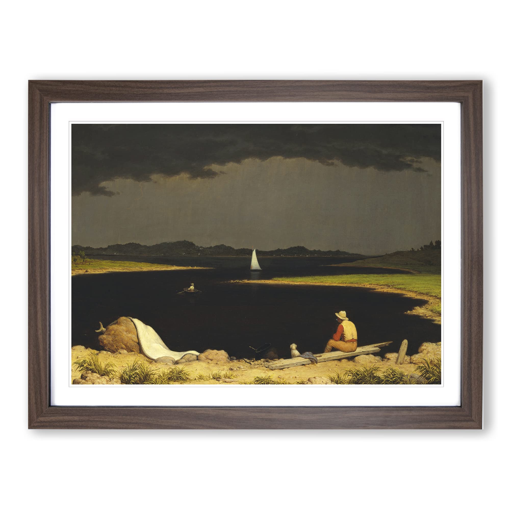 Approaching Thunder Storm By Martin Johnson Heade Classic Painting Framed Wall Art Print, Ready to Hang Picture for Living Room Bedroom Home Office Décor, Walnut A4 (34 x 25 cm)