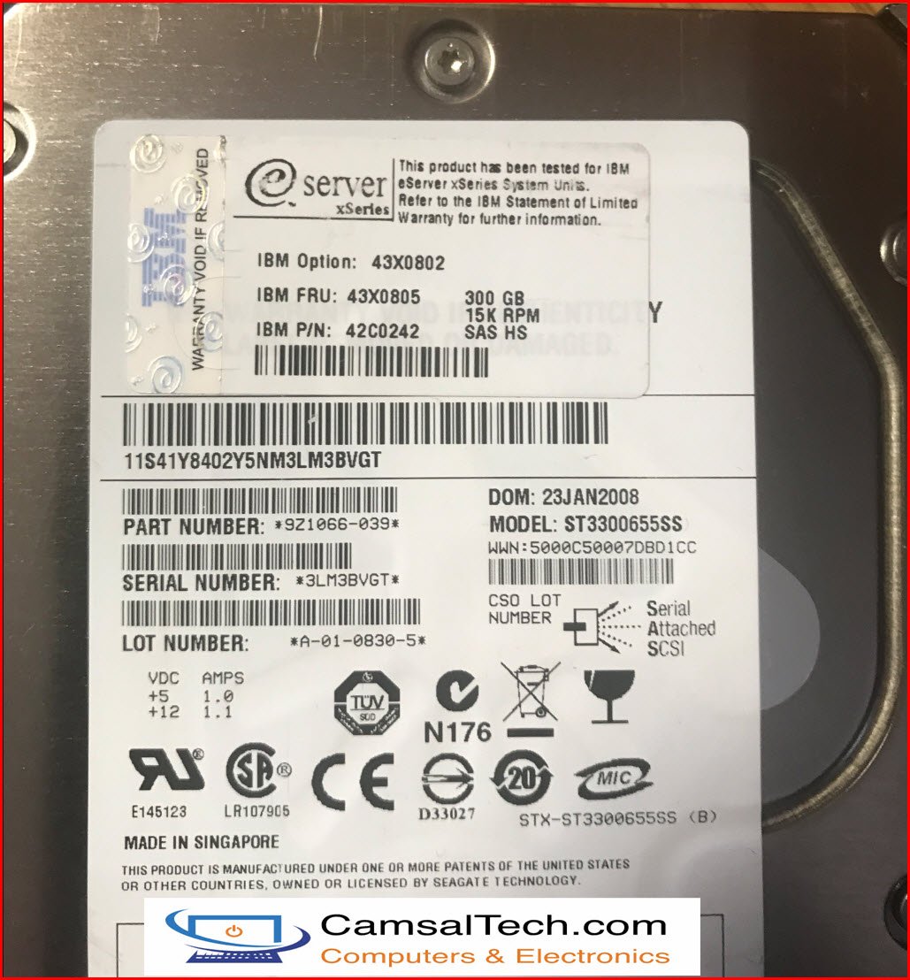 Seagate IBM 300GB SAS 15Krpm 3.5in HDD ( 9Z1066-039 ST3300655SS 42C0242 43X0805 43X0802 Seagate IBM Ref)