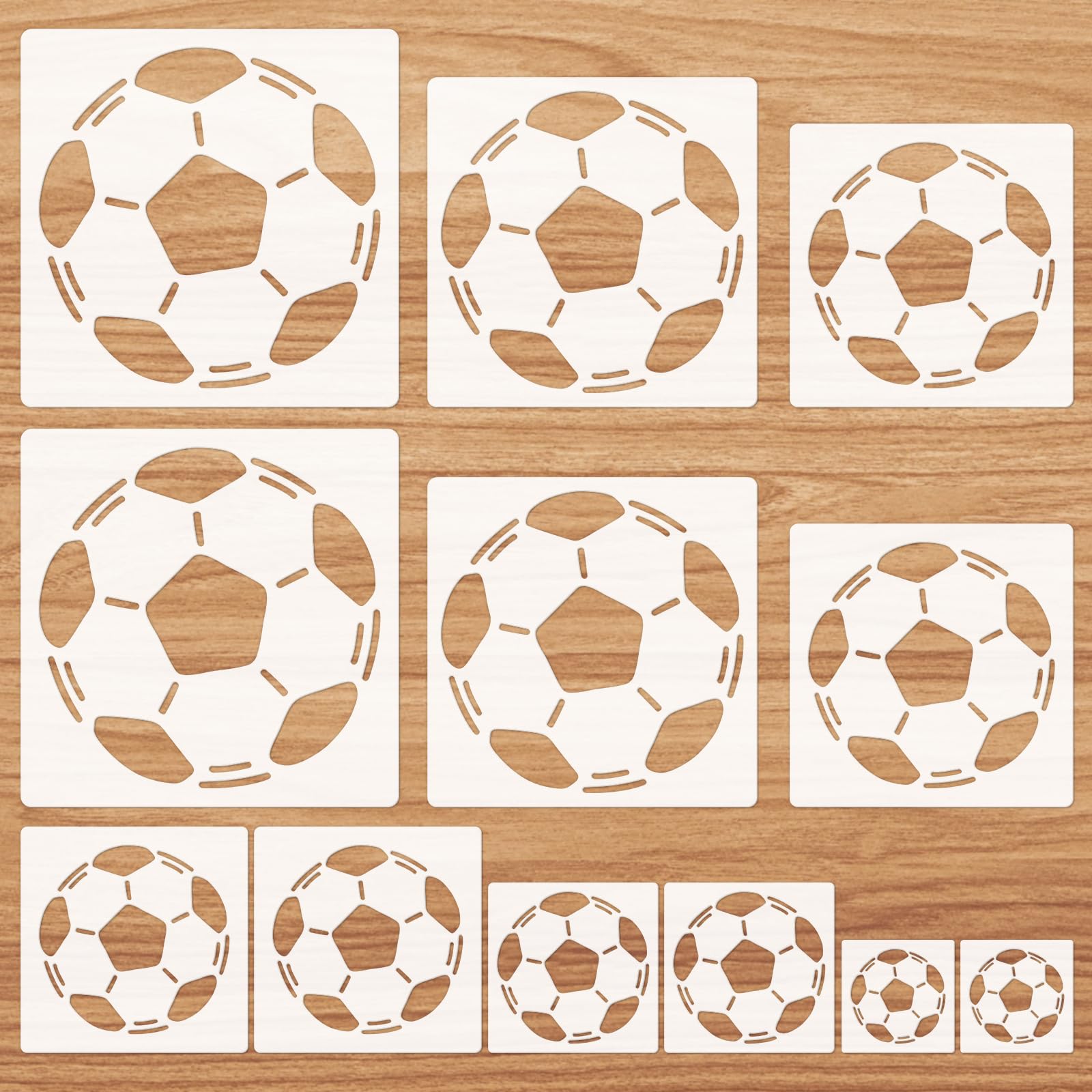 JSRQT 12 Pieces Football Painting Template DIY Craft Template Plastic Drawing Stencils for Painting Football Stencils for Crafts Reusable Wall Stencil for Scrapbooking Furniture (3.5/5/6/7/8 Inches)