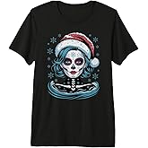 Christmas Sugar Skull Art Woman Santa Hat Festive Design Premium Tri-Blend T-Shirt