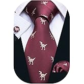Barry.Wang Fun Animal Ties for Men Designer Handkerchief Cufflink WOVEN Casual Necktie Set Festival