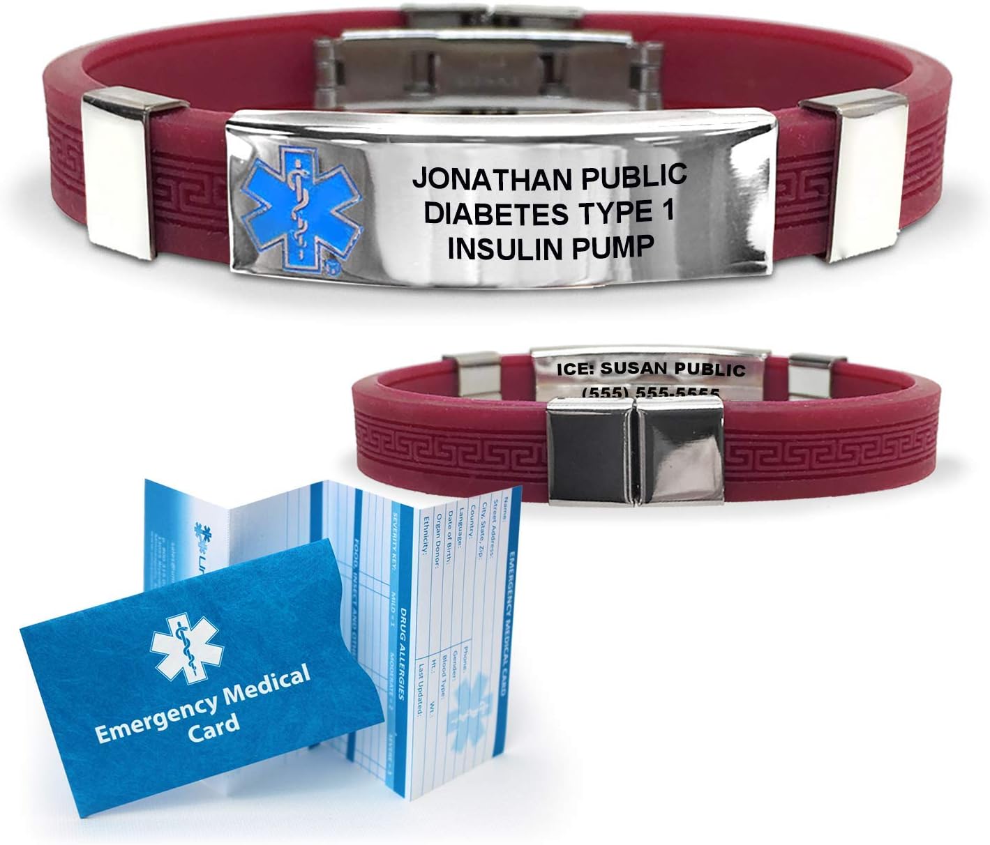 Silicone Designer Medical ID Bracelet (incl. 5 Lines of Custom Engraving). Choose Your Color! (Marsala)