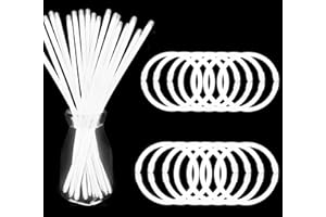 NUDALA 200 Pcs White Glow Sticks Bracelet Necklaces Bulk Glow in The Dark Party Supplies 8” Light Stick Pack with Connectors for Christmas Easter 4th of July Party Favors