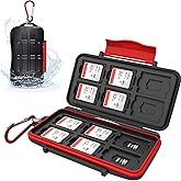 Kiorafoto 24 Slots Memory Card Case for SD Micro SD TF,IPX5 Water-Resistant | Anti-Shock,Memory Card Holder for 12 MicroSD SDXC SDHC TF &amp; 12 SD SDXC SDHC Cards,Hard Shell with Rubber Interior &amp; Carabiner