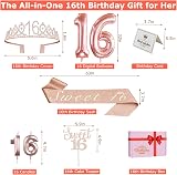 Amosking Sweet 16 Birthday decorations kit Rose Gold Crown Sash Cake Topper view 6
