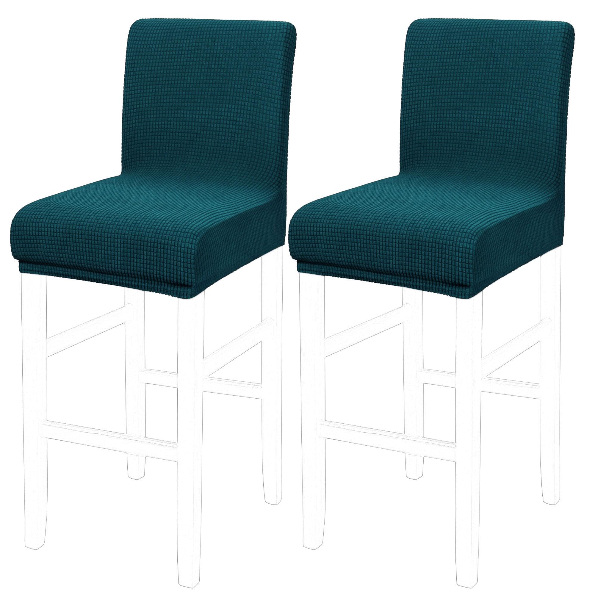 PiccoCasa Dining Chair Covers Set of 2, Stretch & Removable Bar Stool Covers for Pub Counter - Height Side Chair Covers with Square Lattice, Washable Chair Slipcovers Teal