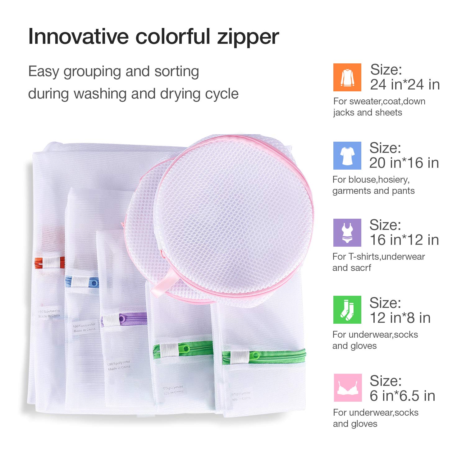 DMplus 7PCS Bolsa Lavadora, Bolsas para Lavandería de Malla con Cremallera. 5 Tamaños para Ropa Interior, Camisetas, Pantalones, Sujetadores. Bolsas de la Colada para Proteger y Organizar Ropas.